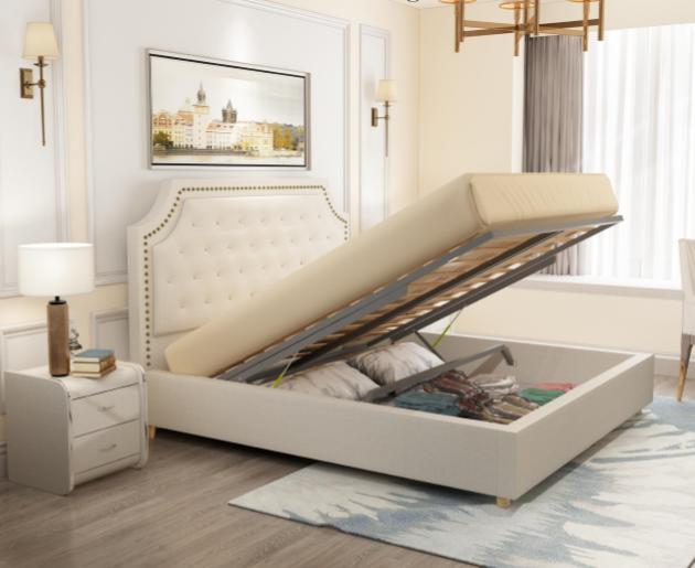 YITAHOME King Bed Frame with Headboard, Grey Linen Upholstered Platform Bed 